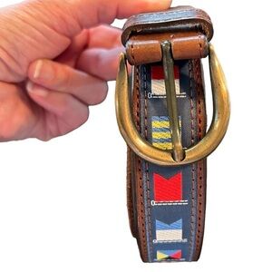 Vera Pelle Men's Genuine Leather Nautical Sailing Flags Preppy Belt Size 46
